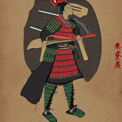 Prompt: illustrated samurai dressed in hummingbird themed armor