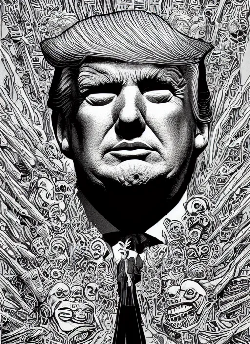 Image similar to risograph of donald trump's grotesque true form revealed, horror, high details, intricate details, by vincent di fate, artgerm julie bell beeple, 1 9 8 0 s, inking, vintage 8 0 s print, screen print