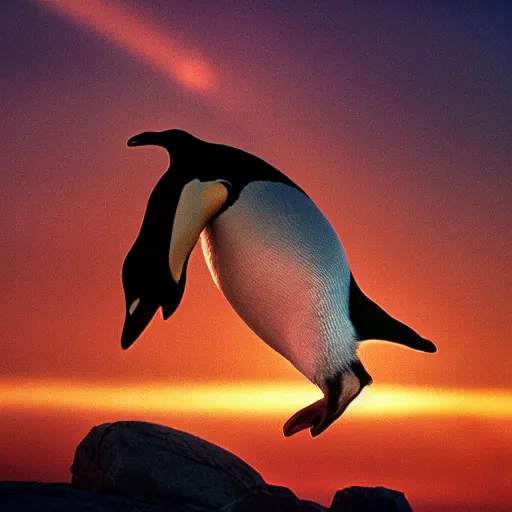 Image similar to a penguin swimming on the earth's atmosphere