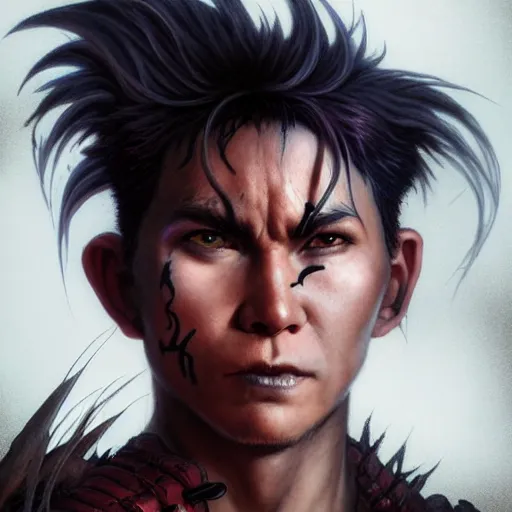 Image similar to lost boys rufio, darkwave, darksynth, character portrait headshot concept art, sharp, digital matte painting, art by luis royo, greg rutkowski, wlop, dramatic lighting, trending on artstation