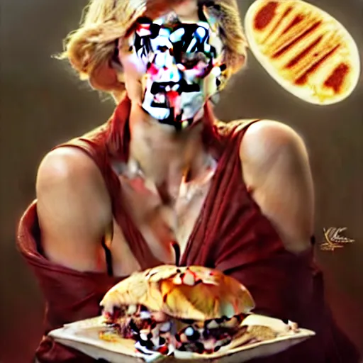 Prompt: Kate Upton eating big macs, dripping BBQ Sauce, serving happy meals, D&D, spilling ketchup, fantasy, intricate, elegant, highly detailed, digital painting, artstation, concept art, matte, sharp focus, illustration, hearthstone, art by Artgerm and Greg Rutkowski and Alphonse Mucha