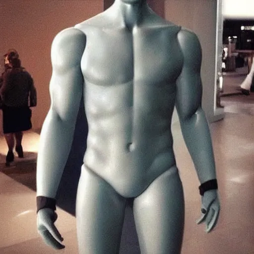 Image similar to “a realistic detailed photo of a guy who is an attractive humanoid who is half robot and half humanoid, who is a male android, Chris Hemsworth, shiny skin, posing like a statue, blank stare”