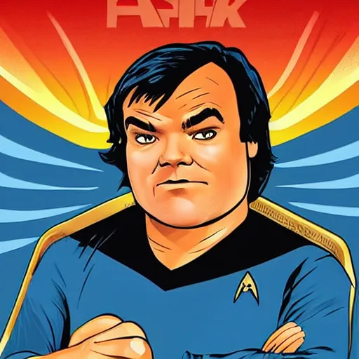 Image similar to jack black as a character in star trek tos, illustrated poster