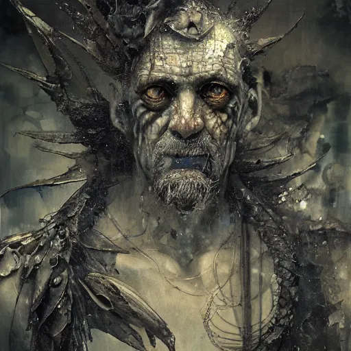 Prompt: mutant fishman sailor old man with gills and scales and barnacles, creatures from the deep ocean by emil melmoth zdzislaw beksinki craig mullins yoji shinkawa realistic render ominous detailed photo atmospheric by jeremy mann francis bacon and agnes cecile ink drips paint smears digital glitches glitchart