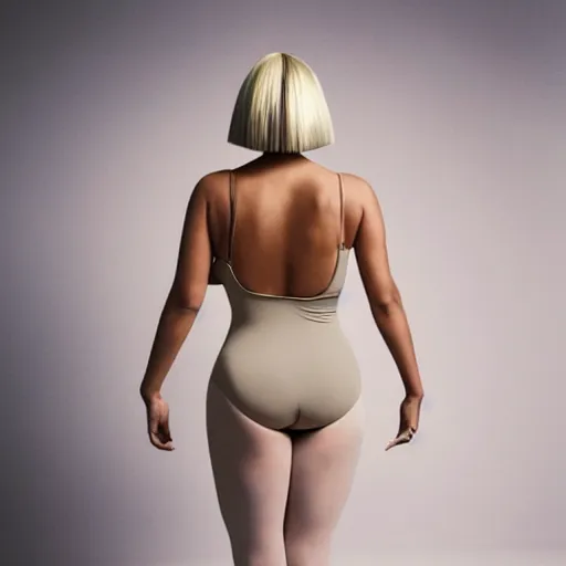 Image similar to sia furler wearing a skin colored leotard full body artistic photoshoot from behind rear