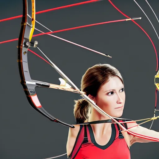 Image similar to realistic, attractive sports woman in archery, pointing his bow, highly detailed