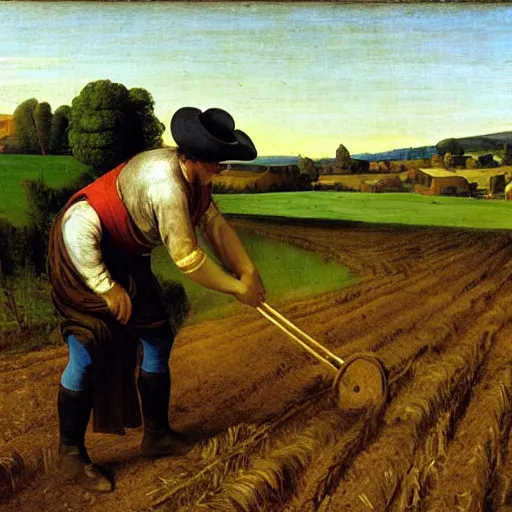 Image similar to Farmer tilling his field by Fra Bartolomeo,