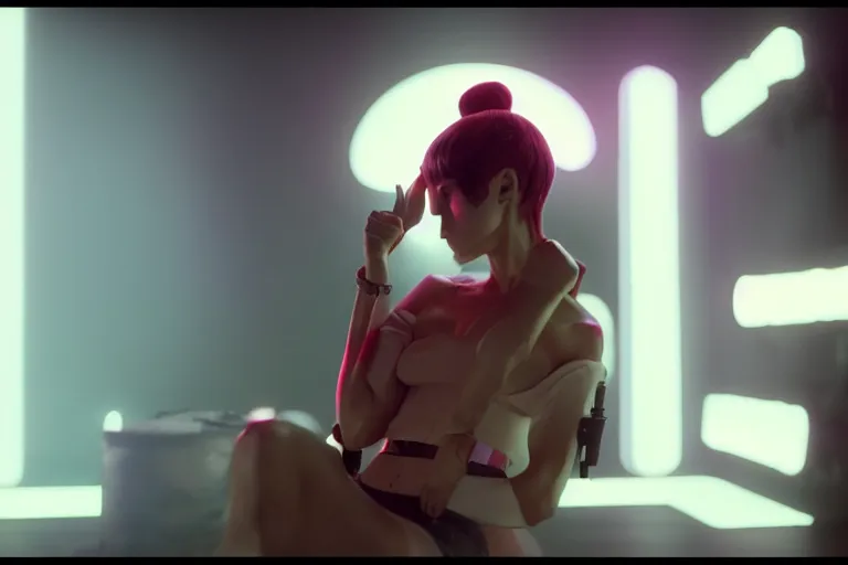 Image similar to vfx film, love death and robots, flat color profile low - key lighting award winning photography arri alexa cinematography, hyper real photorealistic cinematic, atmospheric cool colorgrade