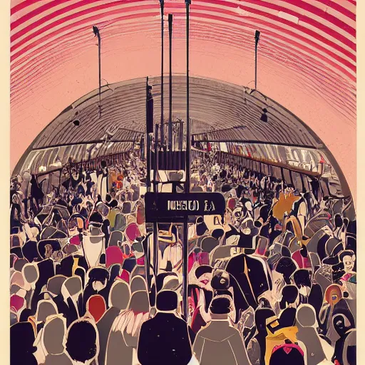 Image similar to parisian subway, illustration by victo ngai