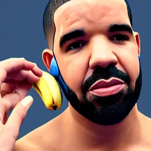 Prompt: drake holding a banana to his ear pretending he ’ s on a phone call