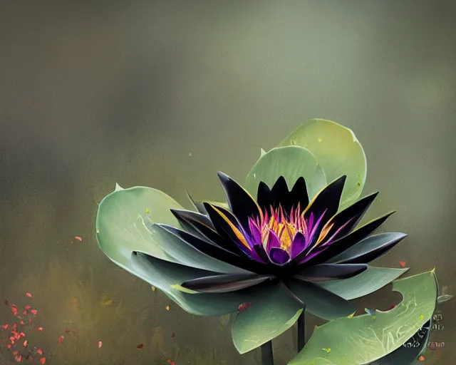 Prompt: black lotus flower, in forest, bokeh depth of field, illustration, by ( kieran yanner ) ( miranda meeks ) ( anna podedworna ) ( cristi balanescu ), digital art