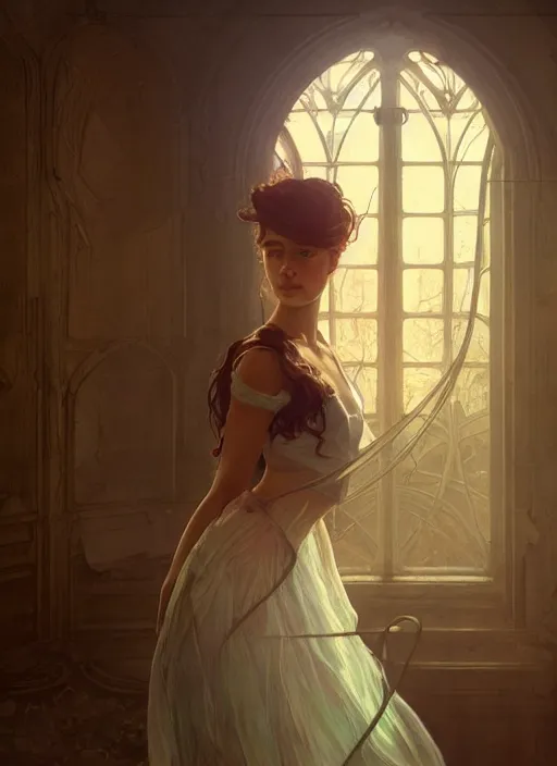 Image similar to perfectly - centered - portrait of a beautiful lady inside abandoned asylum, light comes from the window, intricate, highly detailed, digital painting, artstation, concept art, smooth, sharp focus, illustration, unreal engine 5, 8 k, art by artgerm and greg rutkowski and alphonse mucha