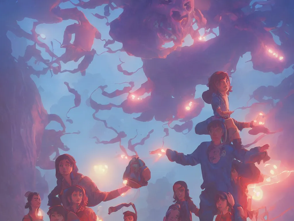 Image similar to single hero world stranger things, behance hd by jesper ejsing, by rhads, makoto shinkai and lois van baarle, ilya kuvshinov, rossdraws global illumination, golden ratio, symmetrical beauty face