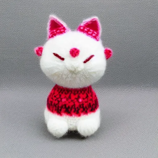 Image similar to photo of a miniature knitted kawaii cat.