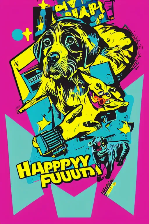 Image similar to happy dog, 7 6 retro futurist illustration art by butcher billy, sticker, colorful, illustration, highly detailed, simple, smooth and clean vector curves, no jagged lines, vector art, smooth andy warhol style