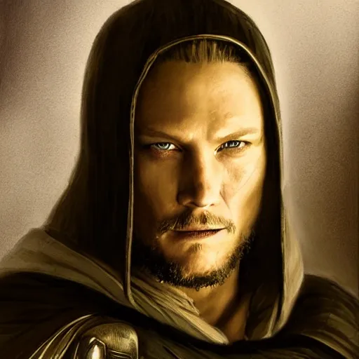 Prompt: Portrait of Travis Fimmel as a sith lord from star wars, full body image, artwork by artgerm, Luminism, Behance HD, medievil spear, broad sword, D&D, extraordinary phenomenon, fantasy, intricately detailed, elegant, digital painting, smooth, sharp focus, art by Greg Rutkowski, art by Ruth Asawa, art by Stephan Martiniere, art by Ted Nasmith, art by H.R. Giger