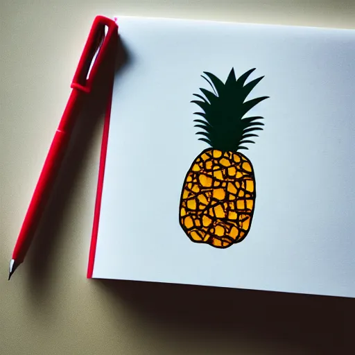 Image similar to photo of an apple - pen and a pineapple - pen, on a writing - desk.