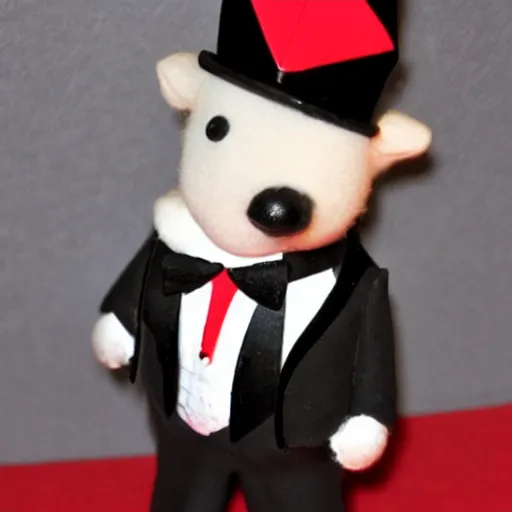 Image similar to badger wearing black tuxedo, red tie and a black tophat with a white stripe