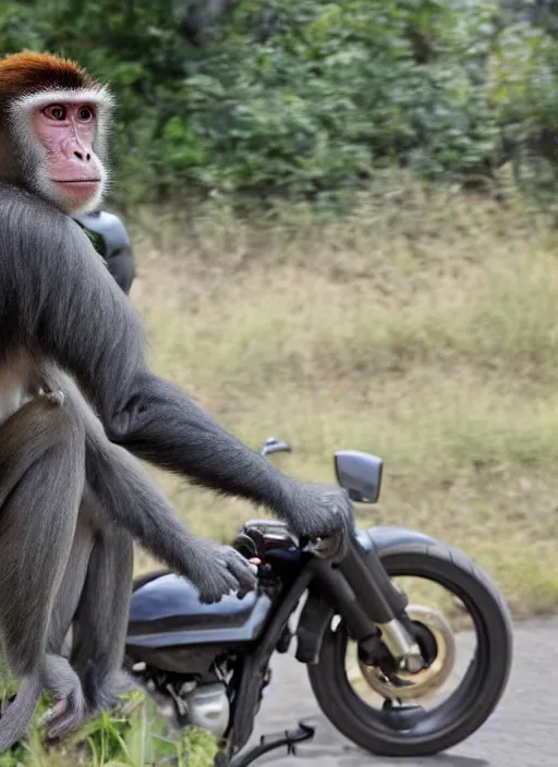 Prompt: a monkey is riding a motorcycle