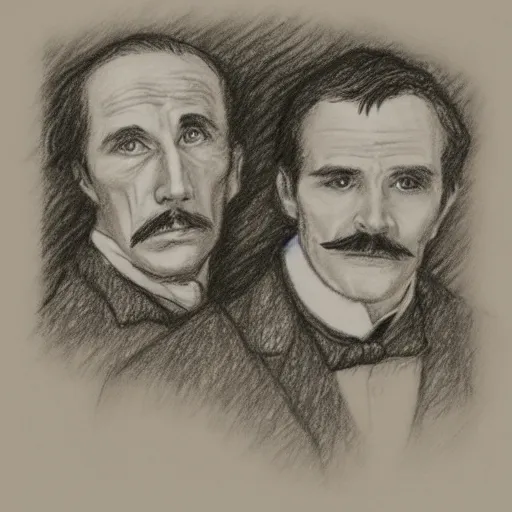 Image similar to pencil sketch portrait of sherlock holmes and dr. watson, the adventure of the speckled band