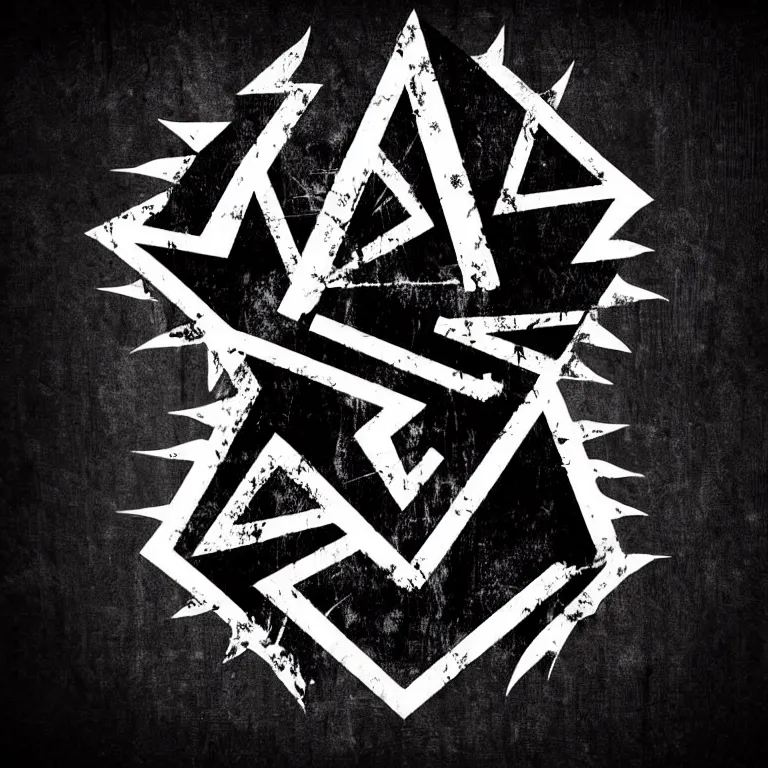 Image similar to symmetrical heavy trash metal spiky dark creepy dark dirty grungy font logo typography illustration white logo on black background