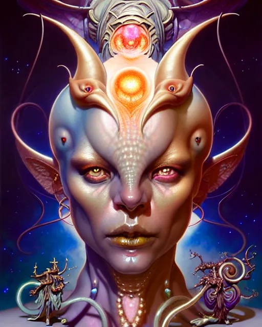 Image similar to a portrait of gemini love and hate fantasy character portrait made of fractals facing each other, ultra realistic, wide angle, intricate details, the fifth element artifacts, highly detailed by peter mohrbacher, hajime sorayama, wayne barlowe, boris vallejo, aaron horkey, gaston bussiere, craig mullins