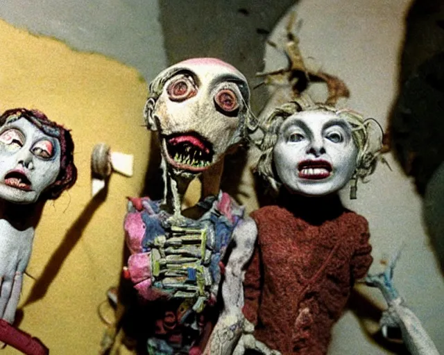 Image similar to still from a full - color 1 9 8 5 creepy live - action stop - motion puppetry film by the brothers quay in the style of a tool music - video, involving nails and soap, inside elaborate dioramas.