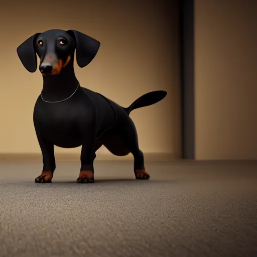 Image similar to photo of all black wiener dog wearing a mask. Matte photo, award winning. Octane render, 4k, 8k, unreal 5, very detailed, hyper control-realism, depth of field.