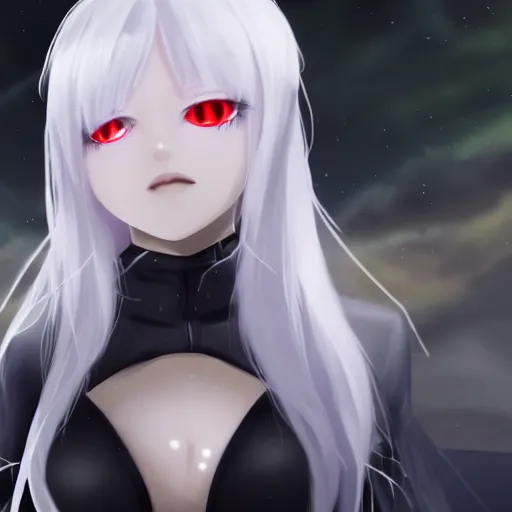 Image similar to a cute white-haired catgirl with glowing eyes 4k cinematic