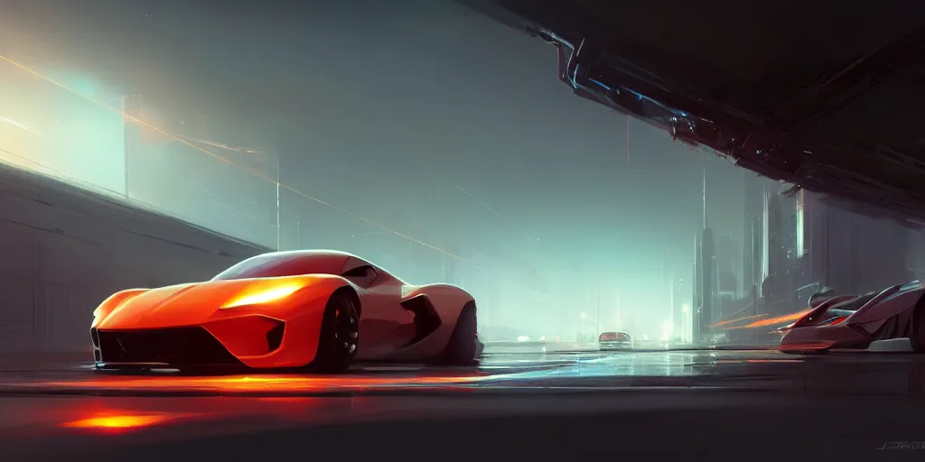 Image similar to Super car, concept art, low angle, high detail, warm lighting, volumetric, godrays, vivid, beautiful, trending on artstation, by Jordan grimmer, art greg rutkowski