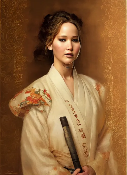 Image similar to detailed portrait of jennifer lawrence wearing hanfu, natural light, painting by gaston bussiere, craig mullins, j. c. leyendecker