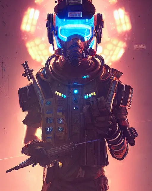 Image similar to soldier from apex legends, cyberpunk futuristic neon. decorated with traditional japanese ornaments by ismail inceoglu dragan bibin hans thoma greg rutkowski alexandros pyromallis nekro rene maritte illustrated, perfect face, fine details, realistic shaded, fine - face, pretty face