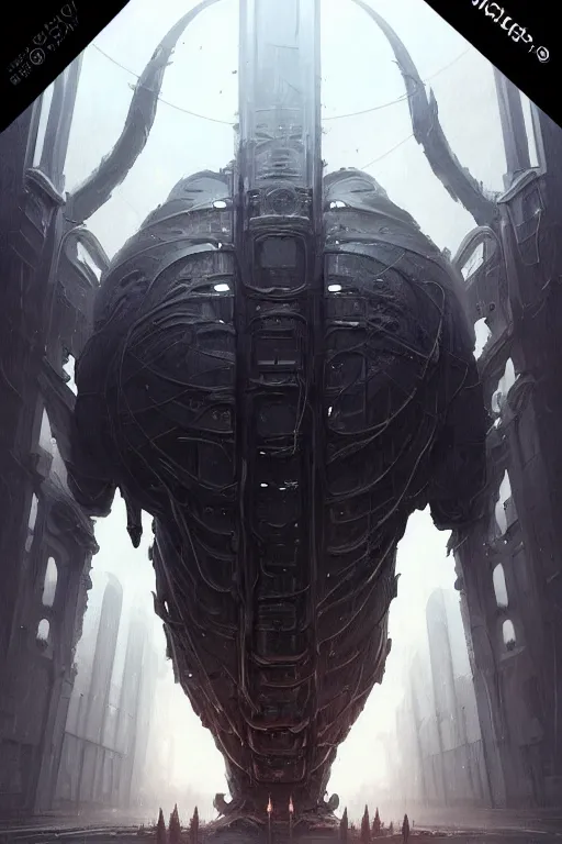 Image similar to professional concept art of a symmetrical! ominous floating mechanical steel terrifying giant monster thing in a dark room by artgerm and greg rutkowski. an intricate, elegant, highly detailed digital painting, concept art, smooth, sharp centred focus, illustration, in the style of cam sykes, wayne barlowe, igor kieryluk.