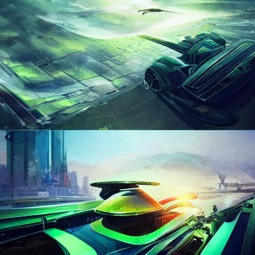 Image similar to solarpunk hovercar, clean energy, green technology, highway, sunny day, futurism, intricate, engines, glow, highly detailed, drone wings, peaceful, utopia, bright, digital painting, artstation, concept art, smooth, sharp focus, epic landscape, art by akihiko yoshida and tim mcburnie and anato finnstark