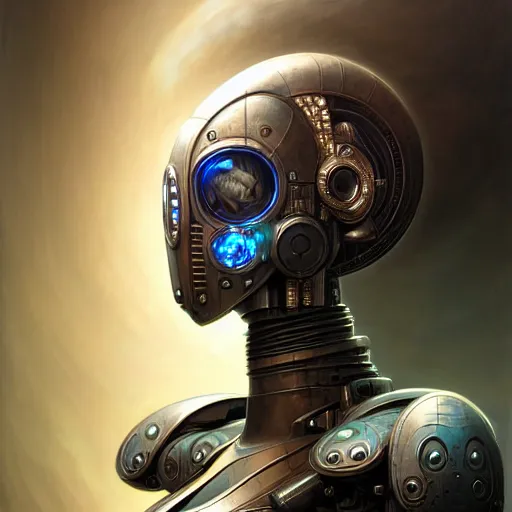 Image similar to front shot of a cyberpunk gazmask robot character, intricate, elegant, highly detailed, centered, digital painting, artstation, concept art, smooth, sharp focus, illustration, artgerm, Tomasz Alen Kopera, Peter Mohrbacher, donato giancola, Joseph Christian Leyendecker, WLOP, Boris Vallejo