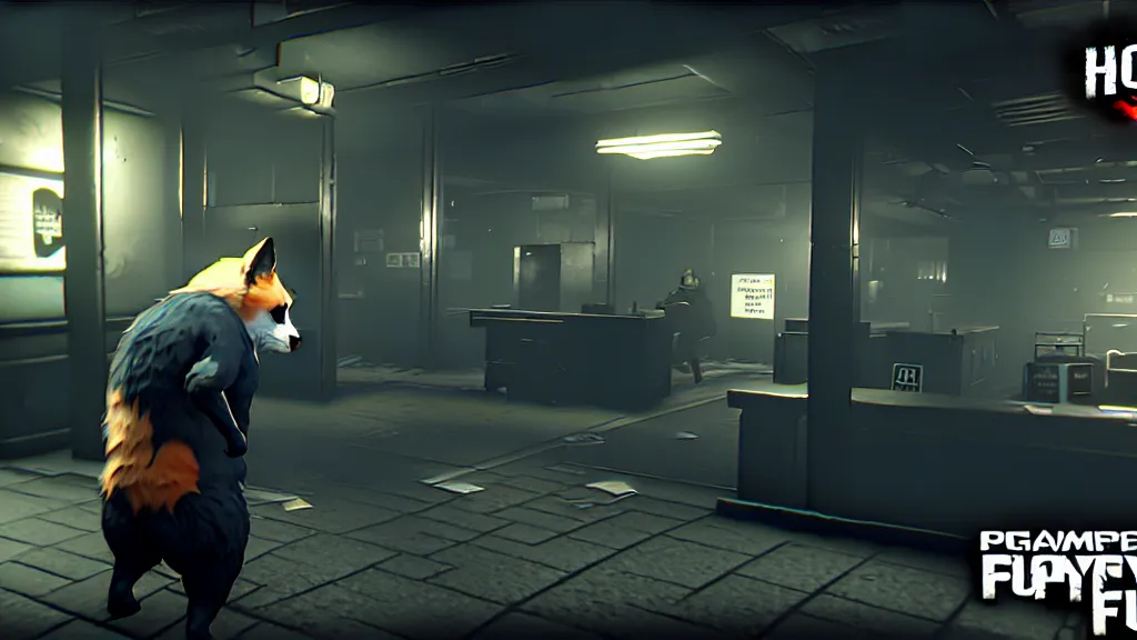 Image similar to screenshot from the pc game payday 2 demonstrating the fursuit unlock - hoxton? more like foxton.