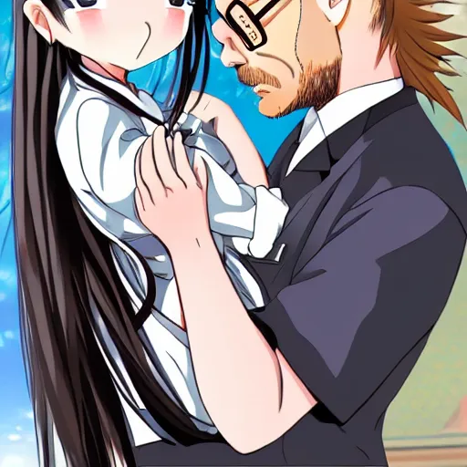 Anime girl kiss Walter White, Stable Diffusion