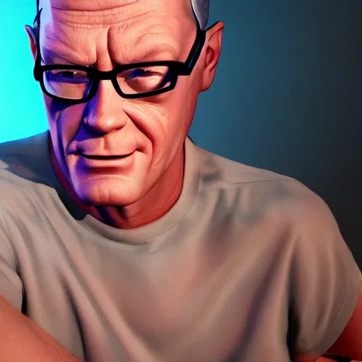 Prompt: photorealistic hank hill. hyperdetailed photorealism, 1 0 8 megapixels, amazing depth, glowing rich colors, powerful imagery, psychedelic overtones, 3 d finalrender, 3 d shading, cinematic lighting, artstation concept art