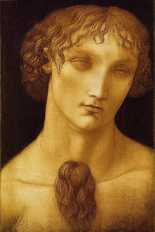 Prompt: half man half bull by leonardo davinci, beautiful face