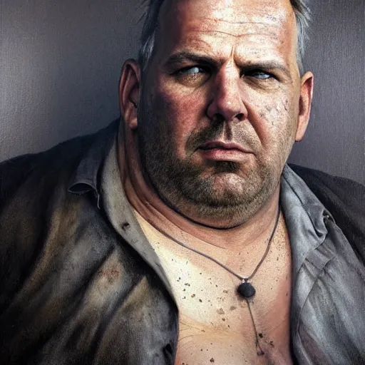 Image similar to hyperrealistic mixed media high resolution painting of morbidly obese Kevin Costner, stunning 3d render inspired art by István Sándorfi and Greg Rutkowski and Unreal Engine, perfect facial symmetry, dim volumetric lighting, 8k octane beautifully detailed render, full body shot, post-processing, extremely hyper-detailed, intricate, epic composition, highly detailed attributes, highly detailed atmosphere, cinematic lighting, masterpiece, trending on artstation, very very detailed, masterpiece, stunning, flawless structure, lifelike texture, perfection,