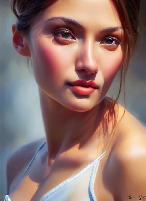 Image similar to photo of a gorgeous young woman in the style of stefan kostic, realistic, sharp focus, 8k high definition, insanely detailed, intricate, elegant, art by stanley lau and artgerm