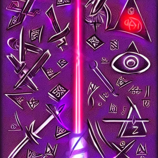 Image similar to a magic wand glowing red and purple energy, engraved with runes, in the style of artgerm.