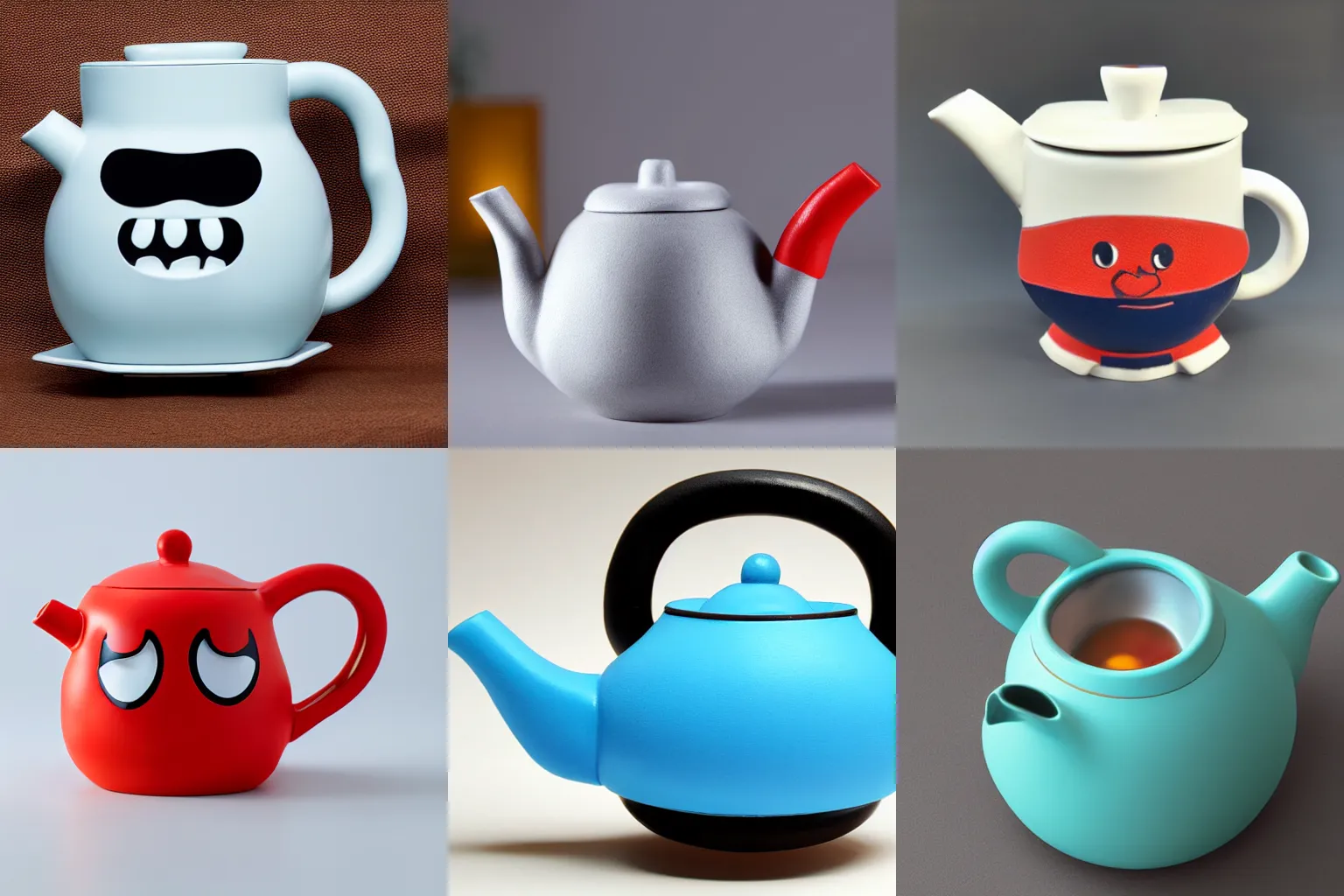 Prompt: (Strong Bad) shaped teapot, product photo