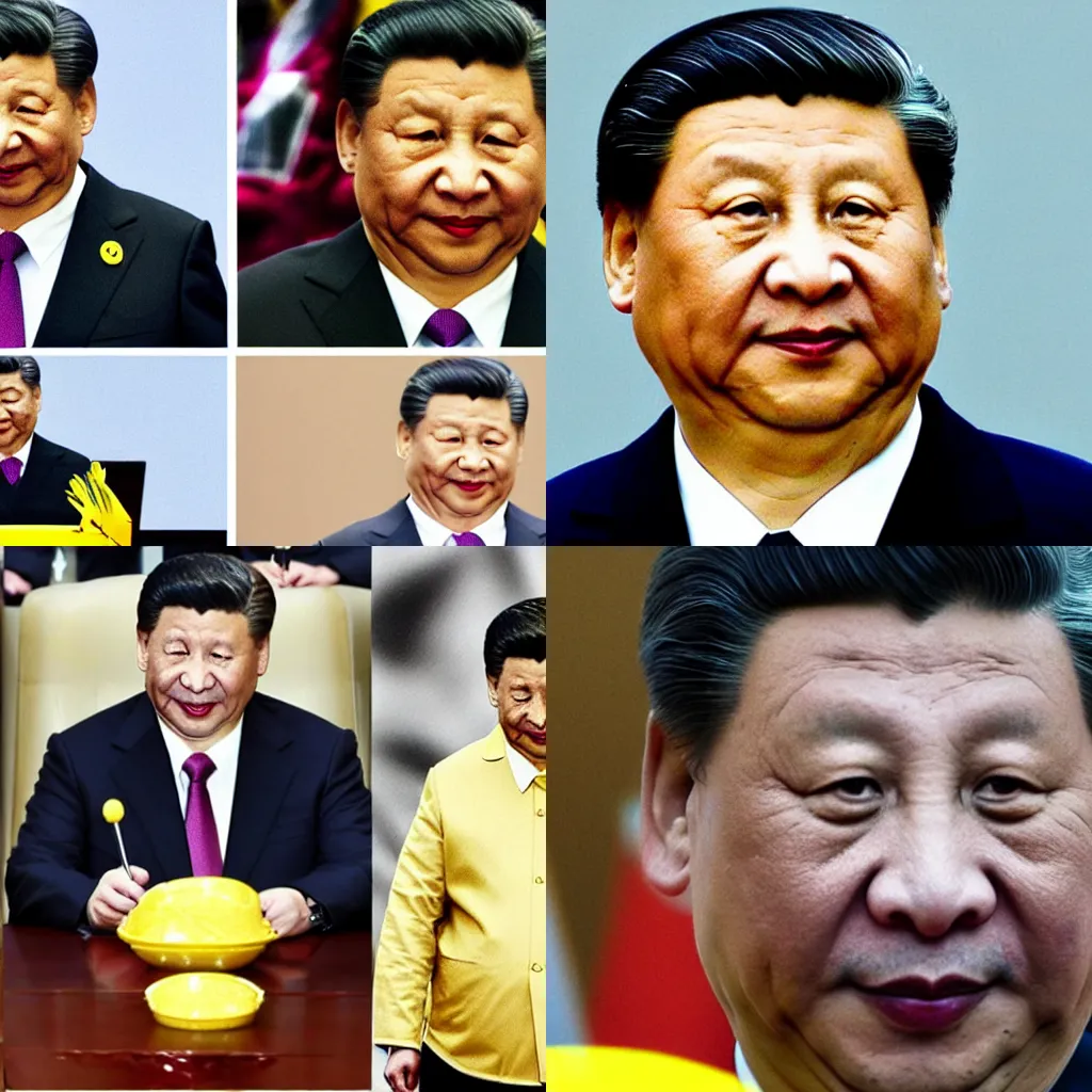 Prompt: Xi Jinping with yellow makeup and black eyebrows