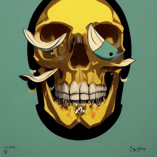 Image similar to Skull with Gold teeth Painting by Sachin Teng, asymmetrical, Organic Painting , Matte Painting, geometric shapes, hard edges, graffiti, street art,:2 by Sachin Teng:4