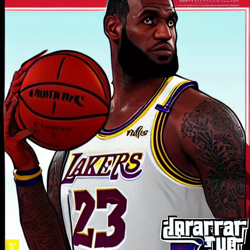 Image similar to lebron james in gta v cover art, sharp details, sharp focus