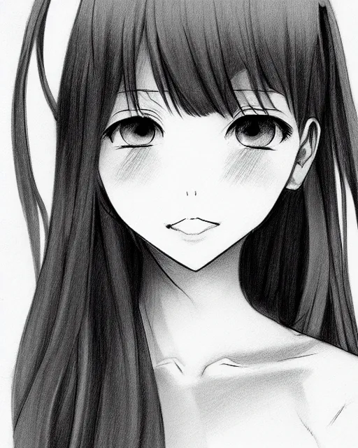 Image similar to portrait of cute girl, illustration concept art, anime, manga, pencil sketch, black and white trending pixiv fanbox