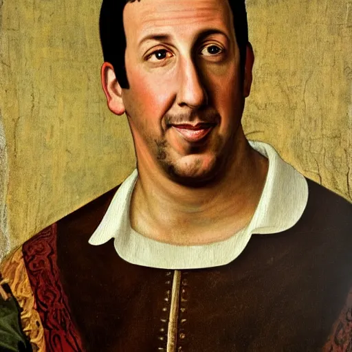 Prompt: a renaissance style portrait painting of Adam Sandler