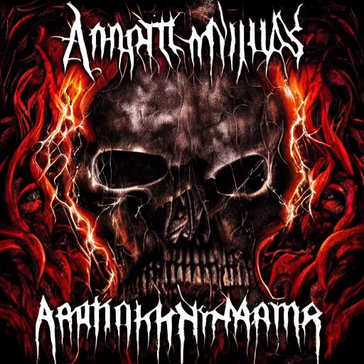 Image similar to among us death metal album cover in the style of death metal record cover