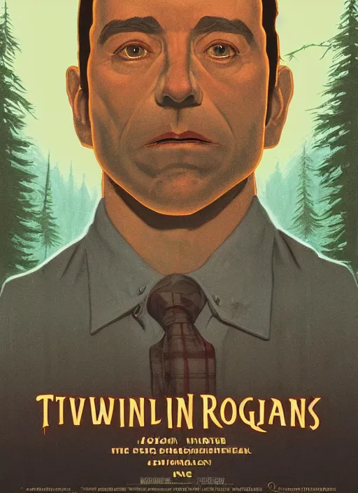 Prompt: Twin Peaks poster artwork by Michael Whelan and Tomer Hanuka, Rendering of Joe Rogan as lumberjack uncovering aliens in scene from Twin Peaks, full of details, by Makoto Shinkai and thomas kinkade, Matte painting, trending on artstation and unreal engine